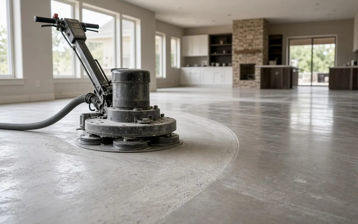Old nine-inch floor tiles and black adhesive being tested before removal from a concrete basement slab